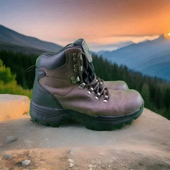 ✅Everest Bob Waterproof Brown Leather Hiking Boots Mens 10 Outdoor Trail Shoes - Picture 1 of 10